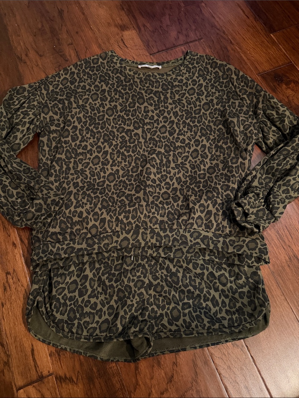 Karlie Olive Green Leopard-Print Long Sleeve Top